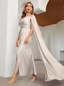 SHEIN Belle 超長袖圍裹細節連衣裙 - 淺灰色 - 查看 6