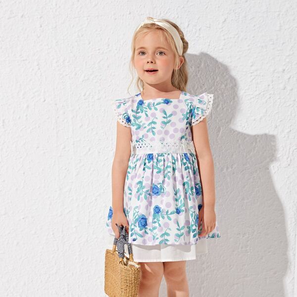 

Toddler Girls Polka Dot And Floral Print Bow Front Dress, Multicolor