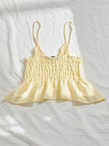 Shirred Peplum Cami Top - Yellow - View 2