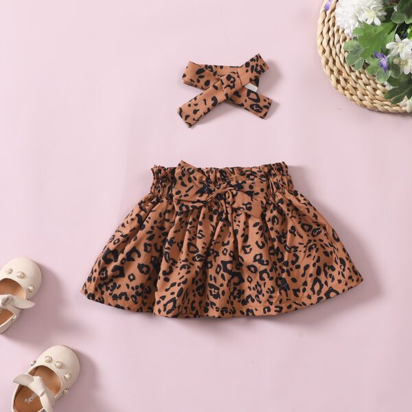 

Baby Girl Allover Print Bow Skirt With Headband, Brown