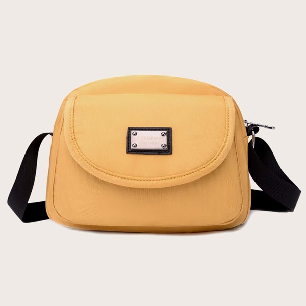 

Metal Decor Flap Crossbody Bag, Yellow