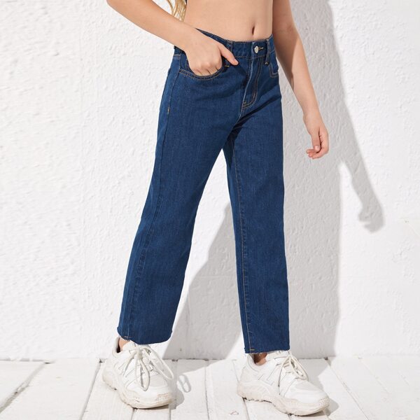 

Girls Zipper Fly Wide Leg Jeans, Dark wash