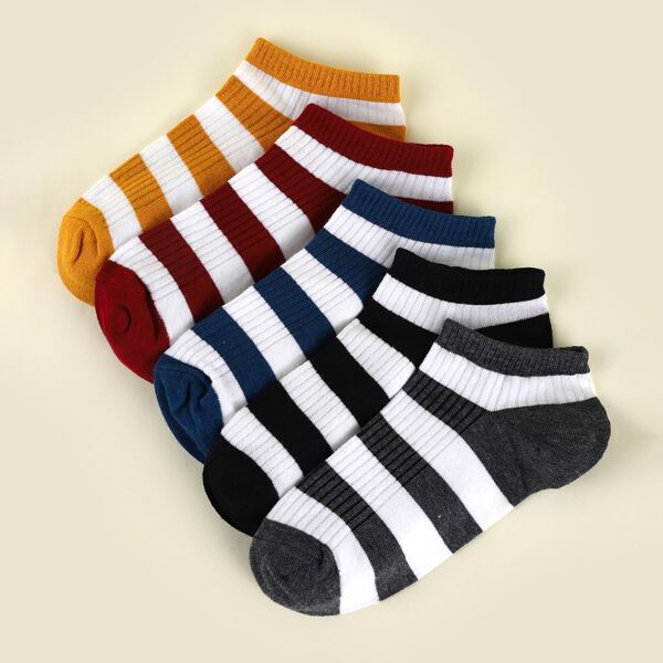 

5pairs Striped Print Ankle Socks, Multicolor