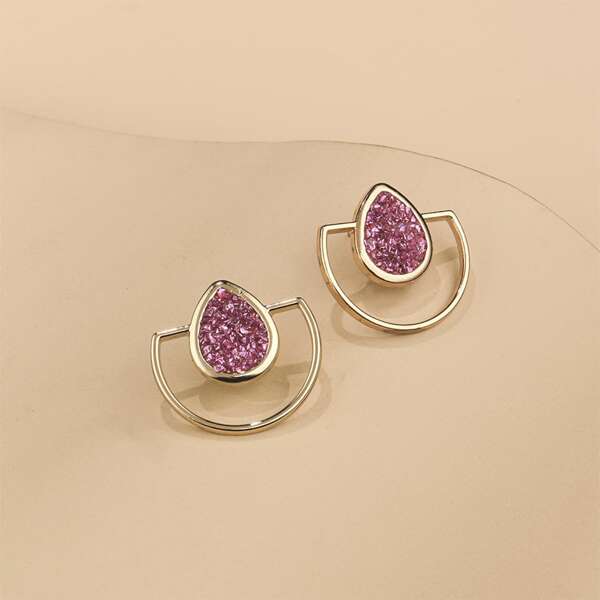 

Rhinestone Decor Geometric Earrings, Hot pink