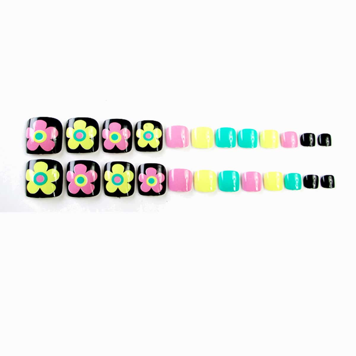 

24pcs Floral Toe Fake Nail, Multicolor