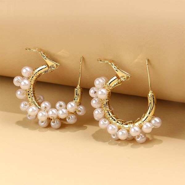 

Faux Pearl Decor Hoop Earrings, White