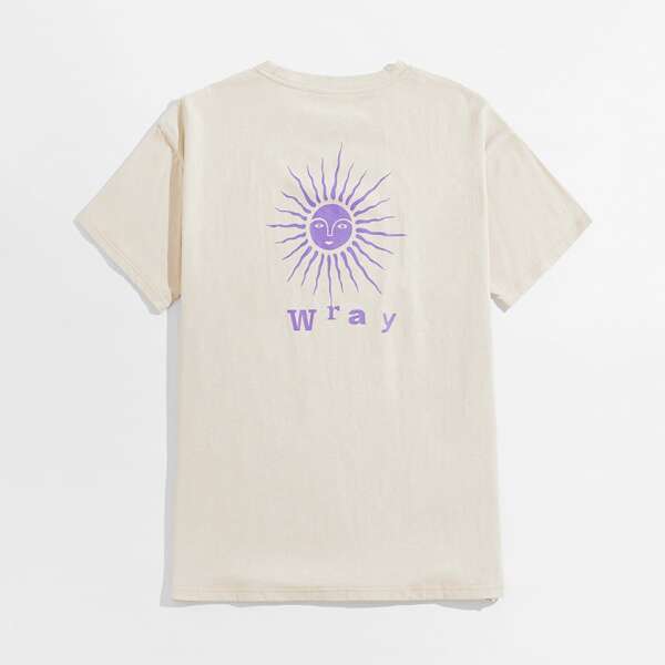 

Men Abstract Sun And Letter Graphic Tee, Beige