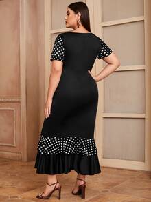 Plus Polka Dot Mermaid Dress - Black - View 2