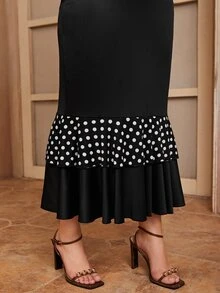 Plus Polka Dot Mermaid Dress - Black - View 4