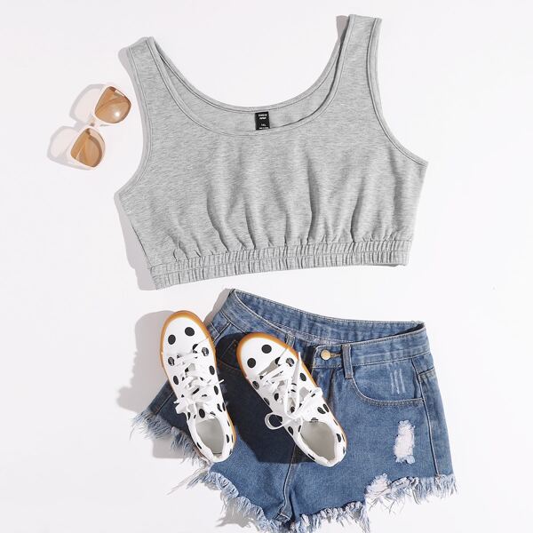 

Plus Solid Crop Tank Top, Grey