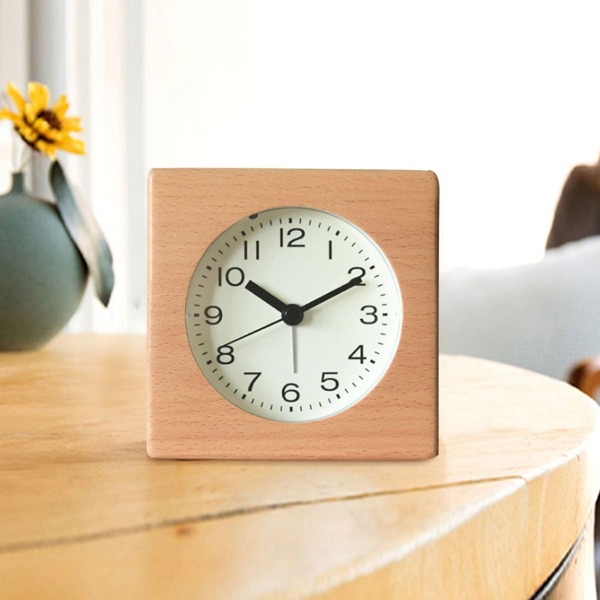 

1pc Wooden Alarm Clock With Light, Brown