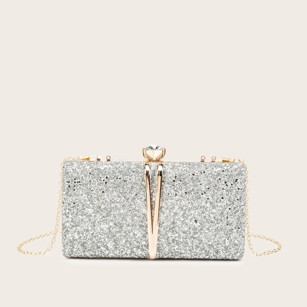 

Glitter Chain Clutch Bag, Silver