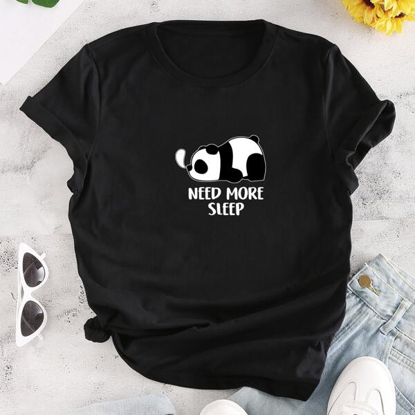 

Panda And Slogan Graphic Tee, Black