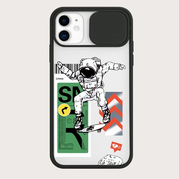 

Astronaut Pattern Slide Camera Cover Phone Case, Black