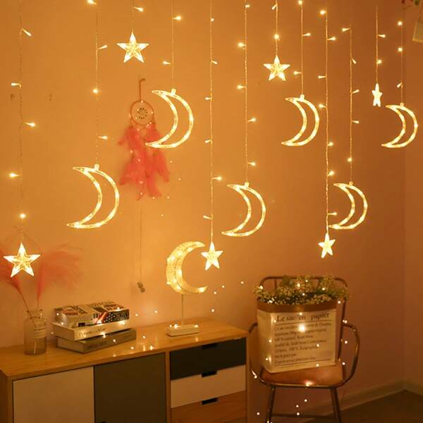 

126pcs Moon & Star Design Bulb String Light, Yellow