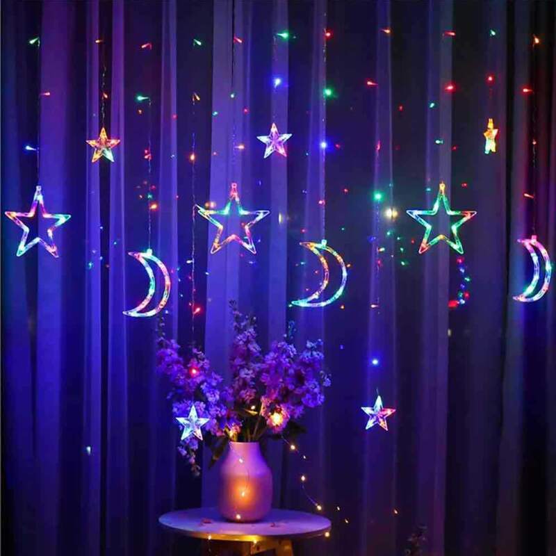 

126pcs Moon & Star Design Bulb Curtain Light, Multicolor