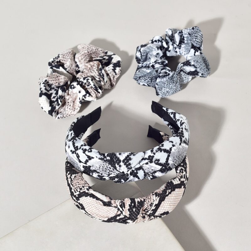 

2pcs Snakeskin Headband & 2pcs Scrunchie, Multicolor