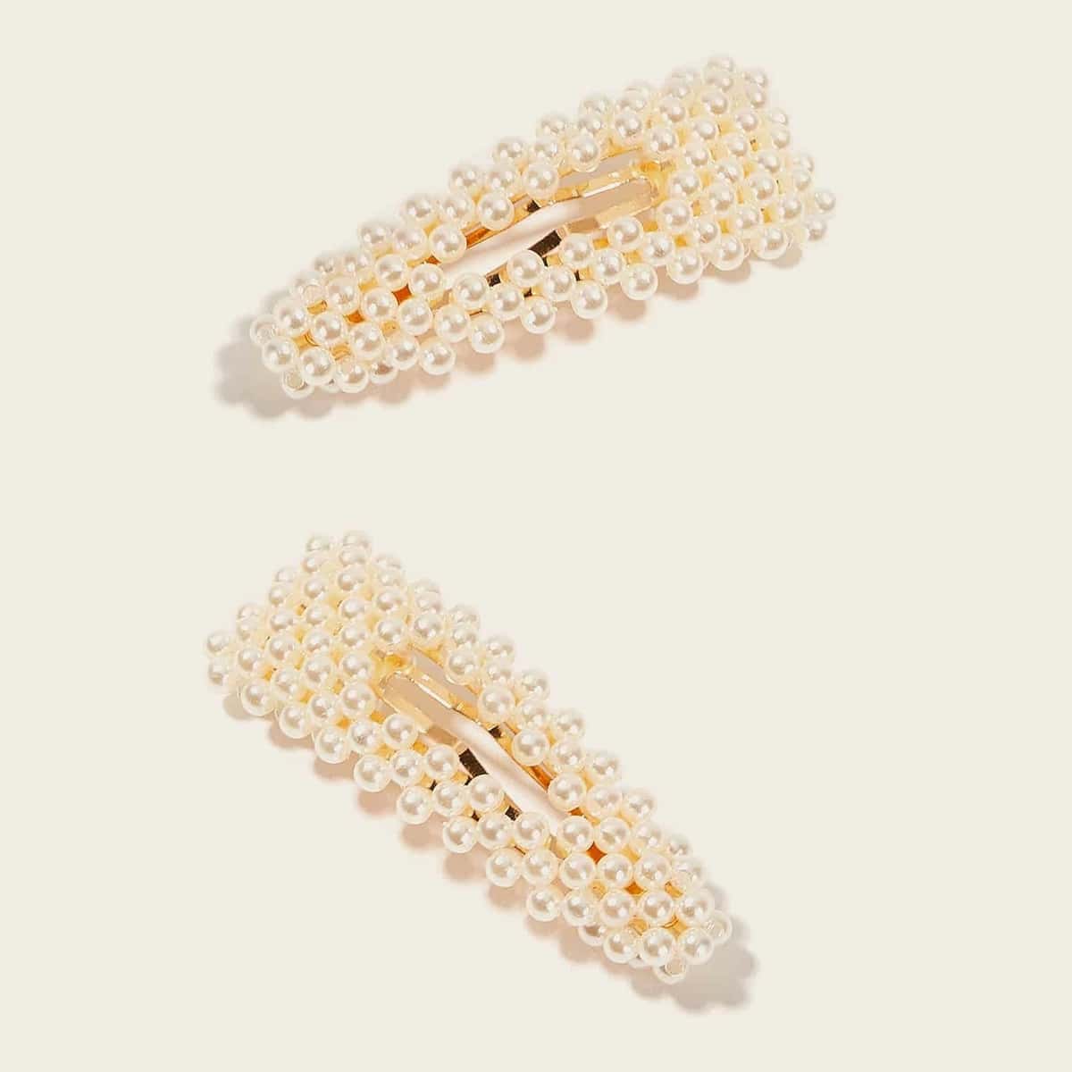 

2pcs Faux Pearl Hair Clip, Beige