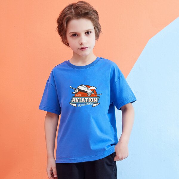 

Boys Letter And Cartoon Graphic Tee, Blue