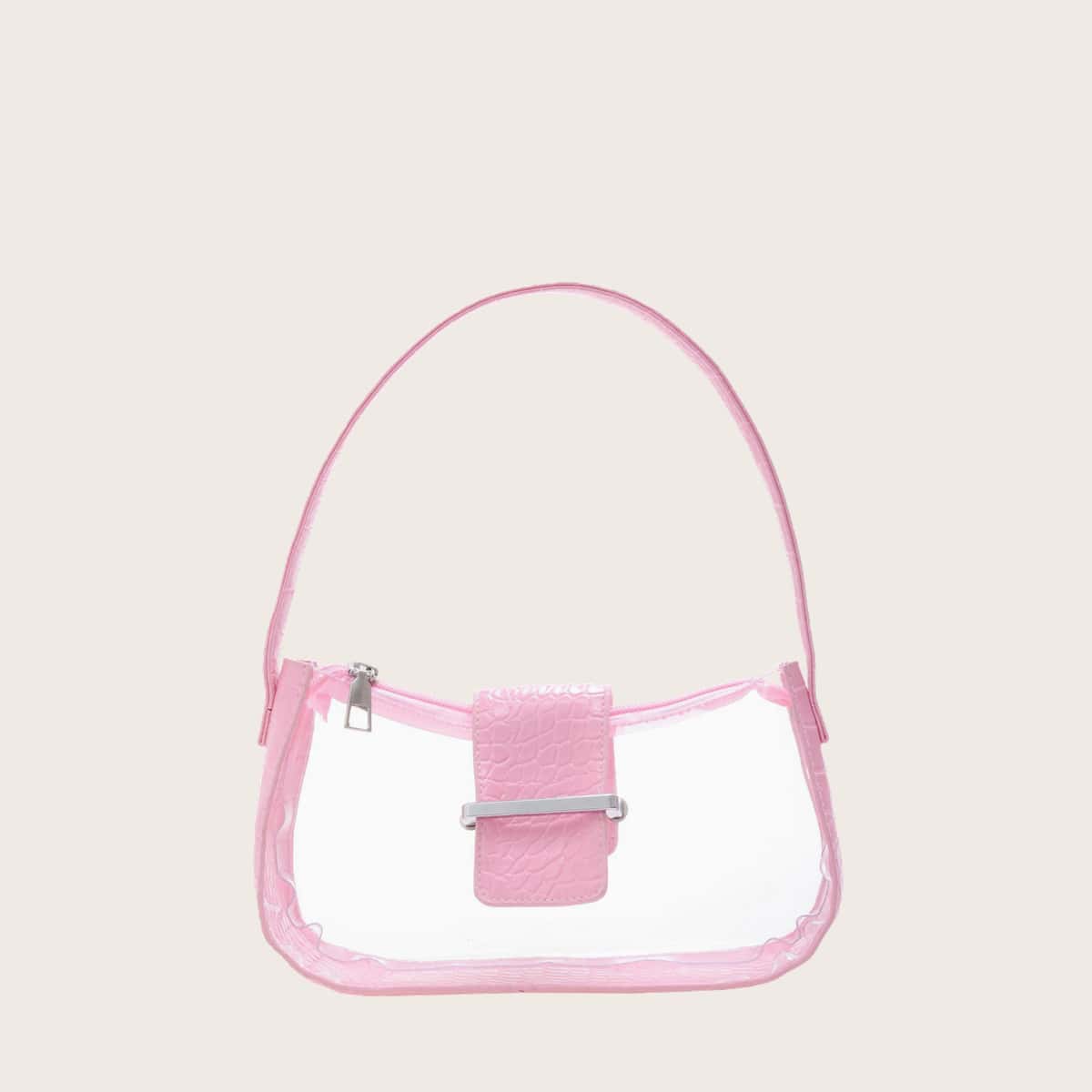 

Croc Embossed Clear Satchel Bag, Clear baby pink