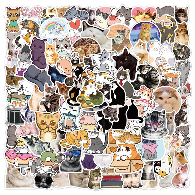 

100pcs Cartoon Cat Sticker, Multicolor