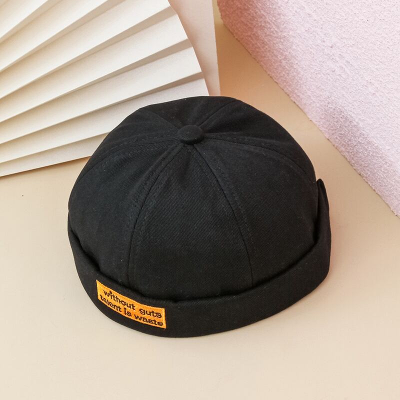 

Slogan Embroidery Docker Hat, Black