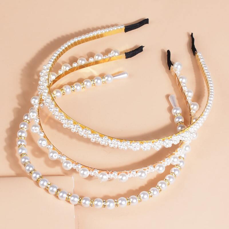 

3pcs Faux Pearl Headband, White
