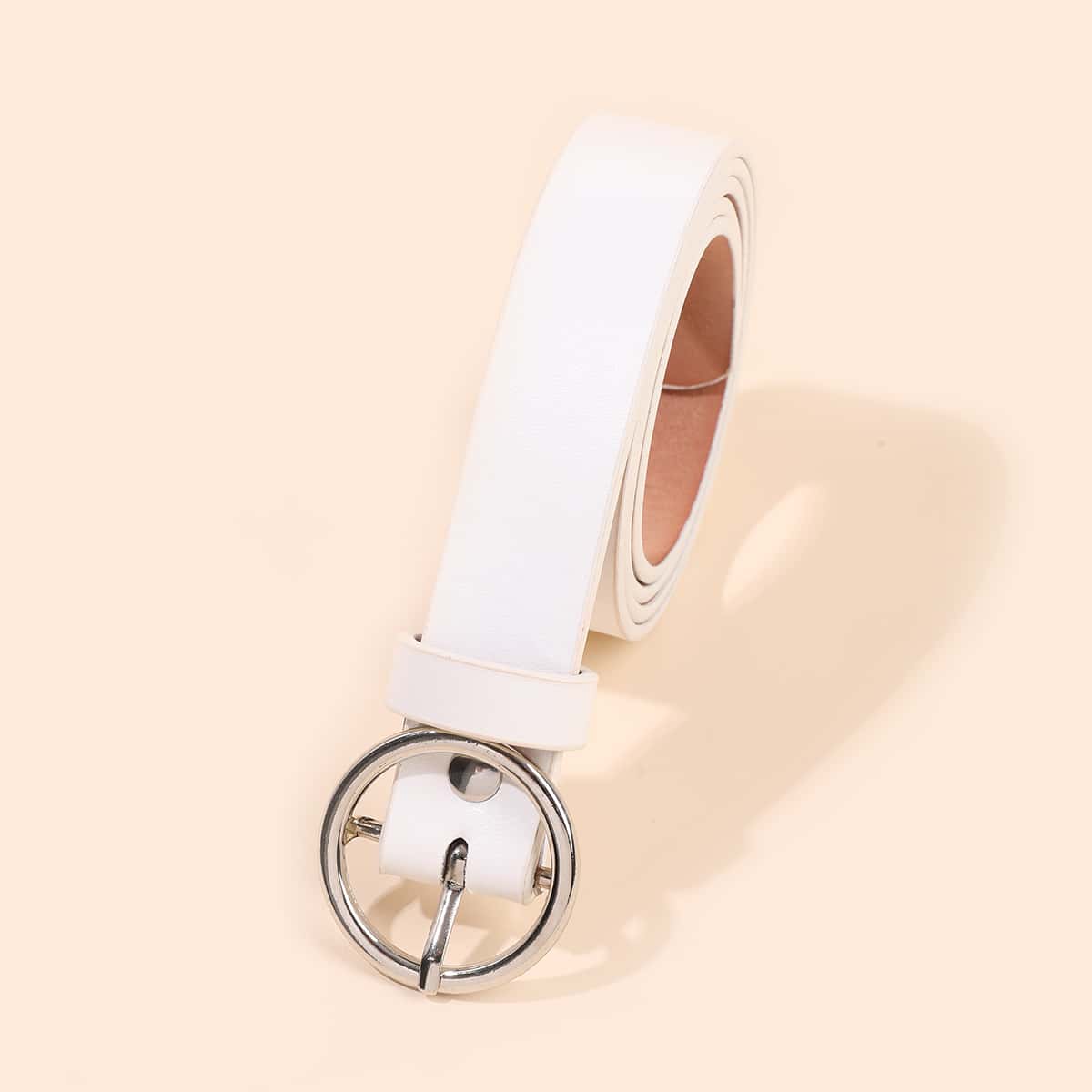 

Metal Round Buckle Belt, White