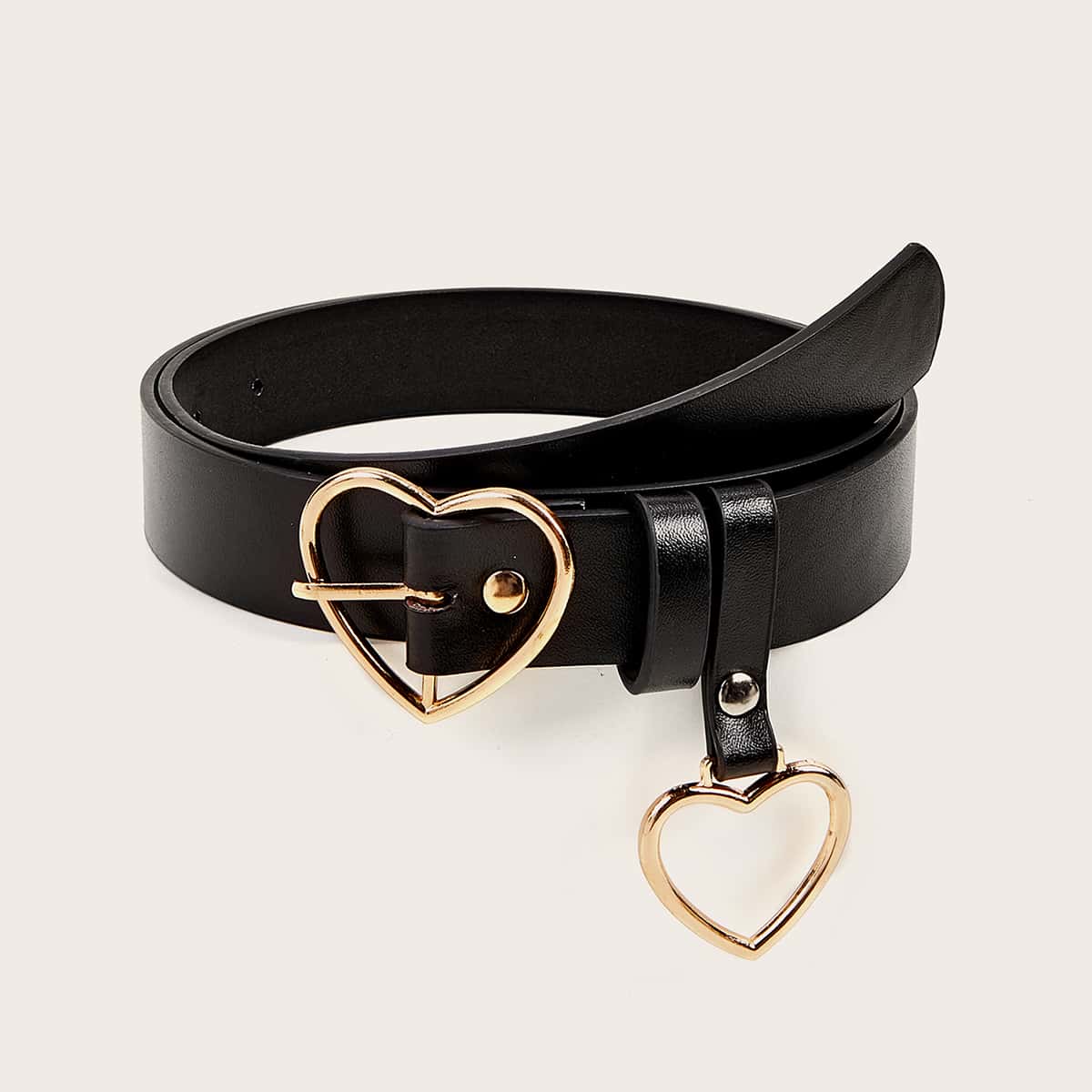 

Metal Heart Buckle Belt, Black