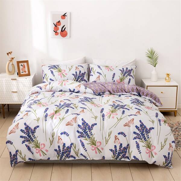 

Flower Print Duvet Cover Set Without Filler, Multicolor