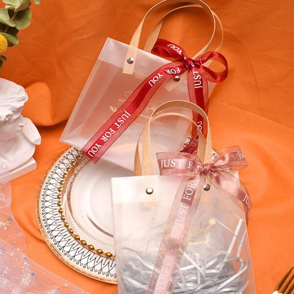 

2pcs Ribbon Decor Gift Bag, Multicolor