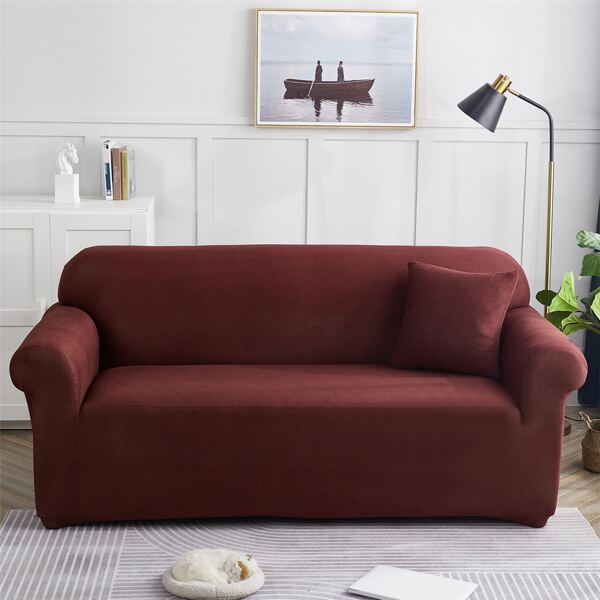 

1pc Plain Sofa Cover & 1pc Cushion Cover Without Filler, Burgundy