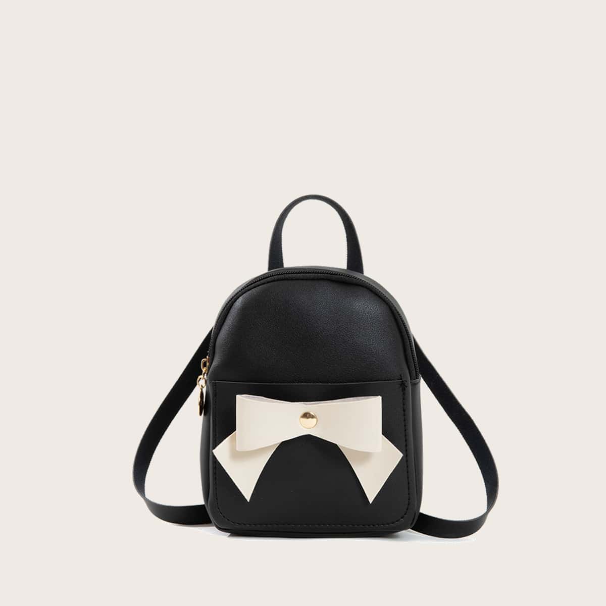 

Colorblock Bow Zip Backpack, Black