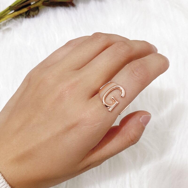 

Letter Charm Ring, Rose gold