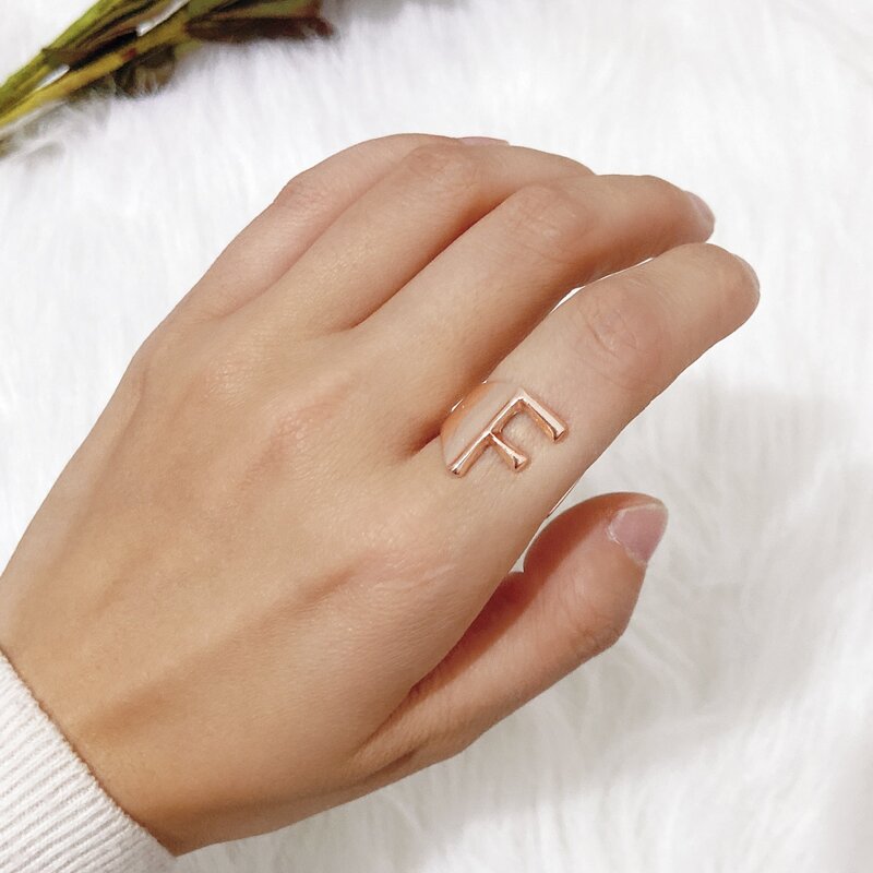 

Letter Charm Ring, Rose gold