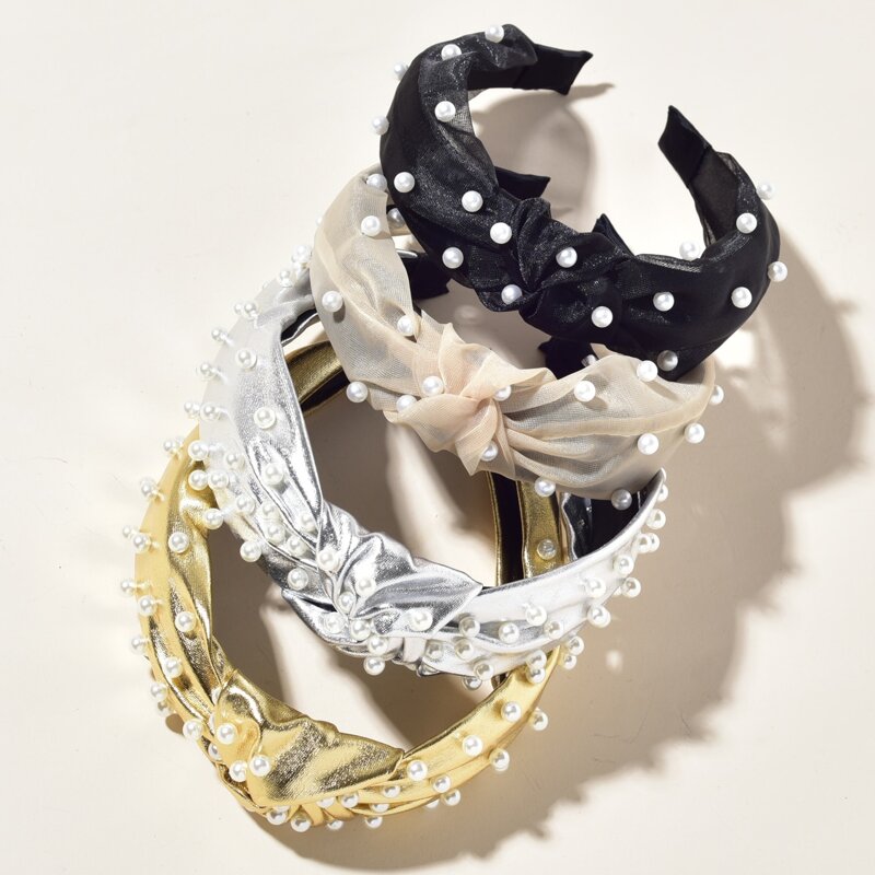 

4pcs Faux Pearl Knot Headband, Multicolor