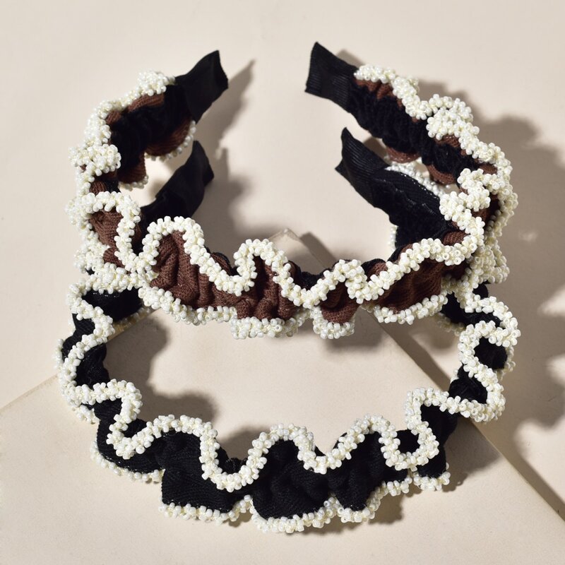 

2pcs Beaded Trim Headband, Multicolor