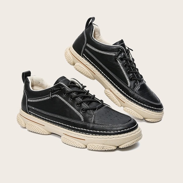 

Men Stitch Detail Perforated Skate Shoes, Black