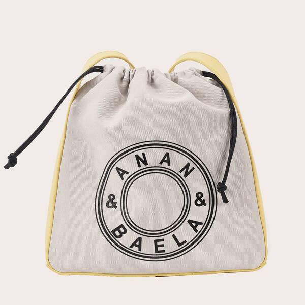 

Canvas Drawstring Shoulder Bag, Beige