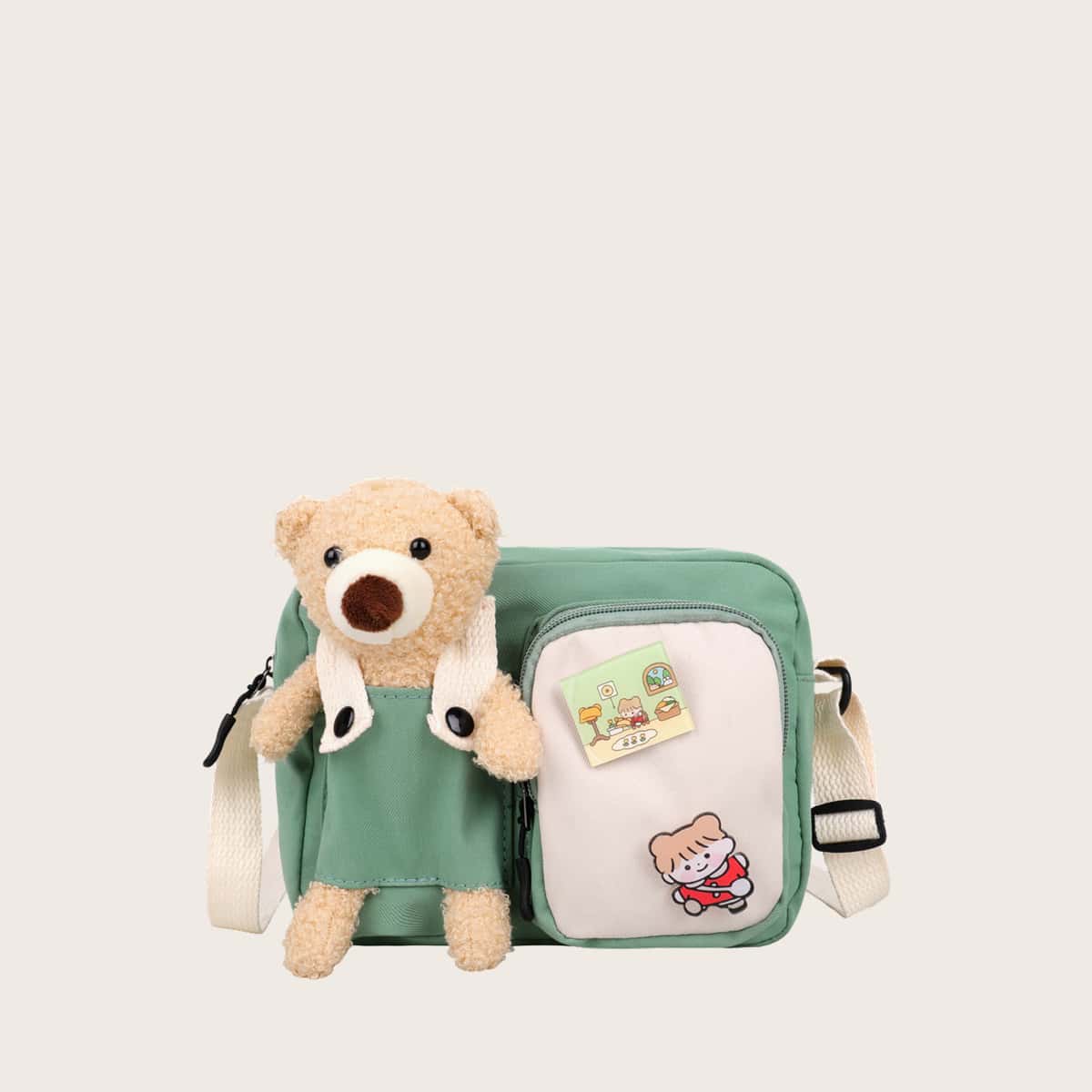 

Cartoon Bear Crossbody Bag, Green