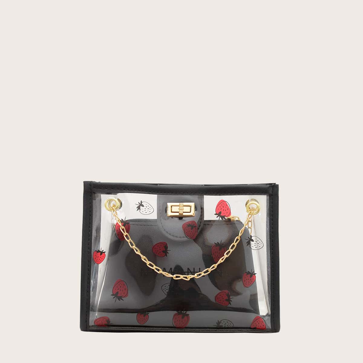 

Strawberry Clear Crossbody Bag, Black