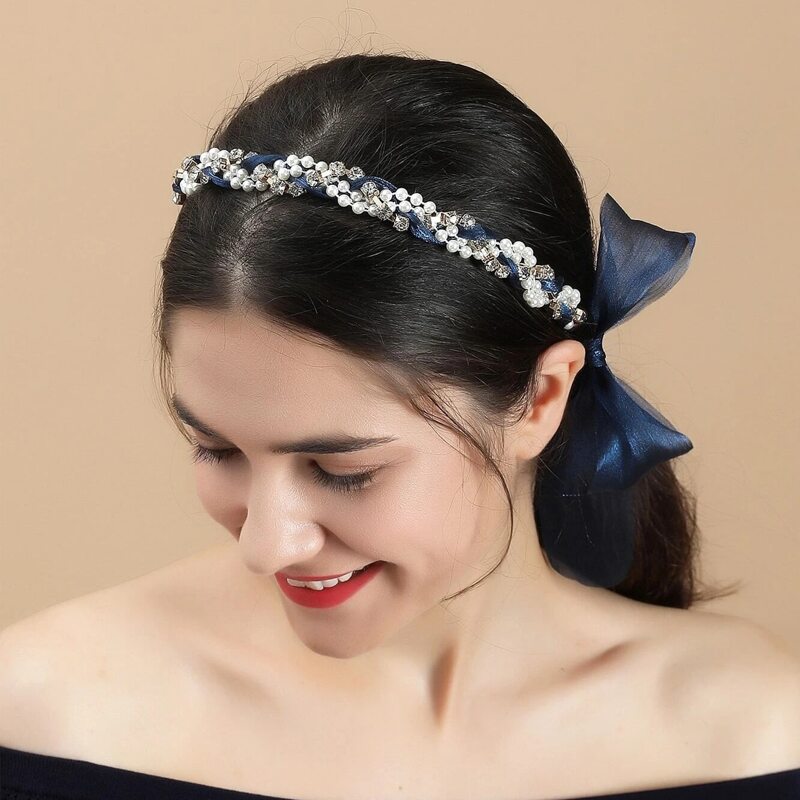 

Faux Pearl & Rhinestone Decor Headband, Blue