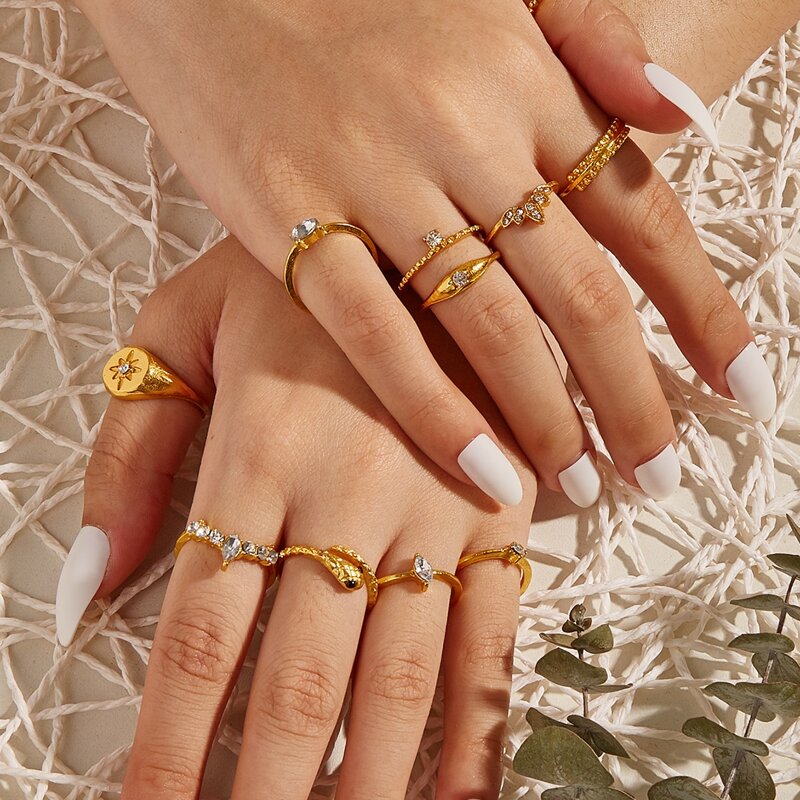

11pcs Rhinestone Ring Set, Gold
