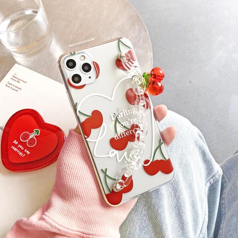

Cherry Chain Hand Strap Phone Case, Multicolor