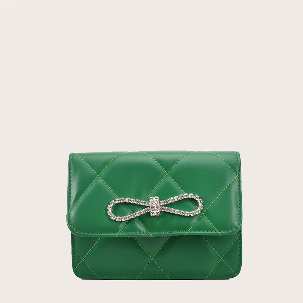 

Rhinestone Bow Quilted Crossbody Bag, Green
