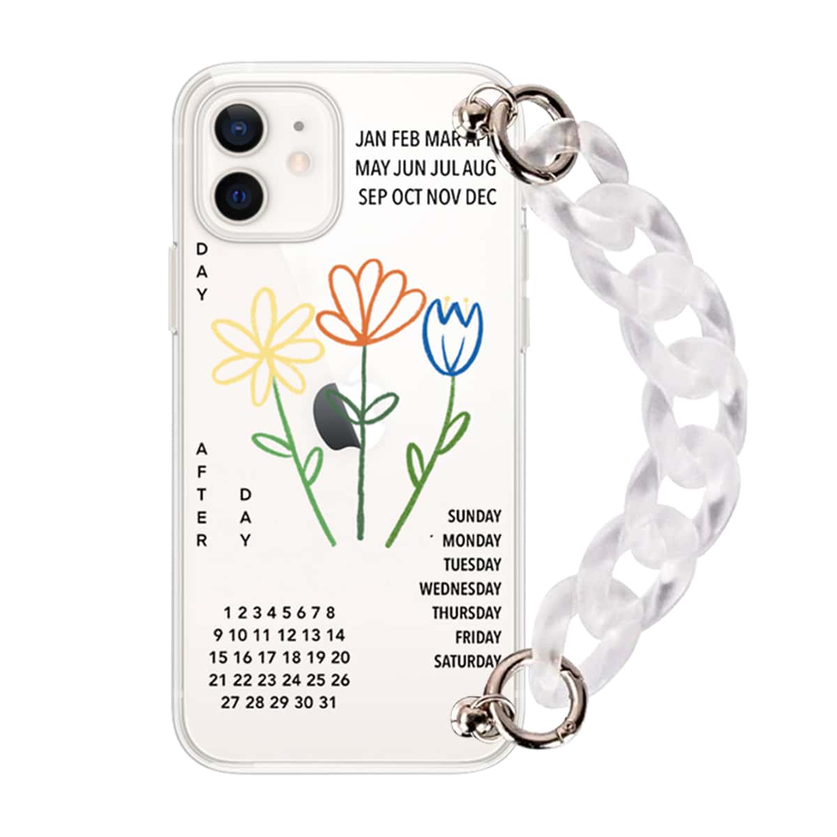 

Floral & Calendar Chain Hand Strap Phone Case, Multicolor