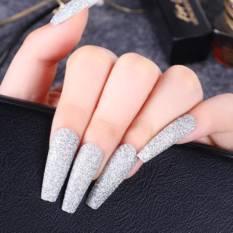

24pcs Glitter Fake Nail, Silver