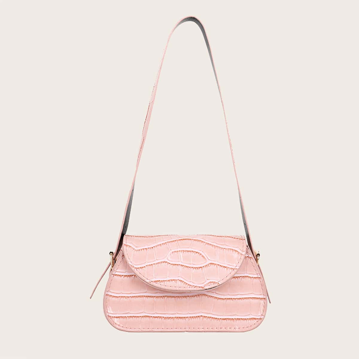 

Croc Embossed Baguette Bag, Pink