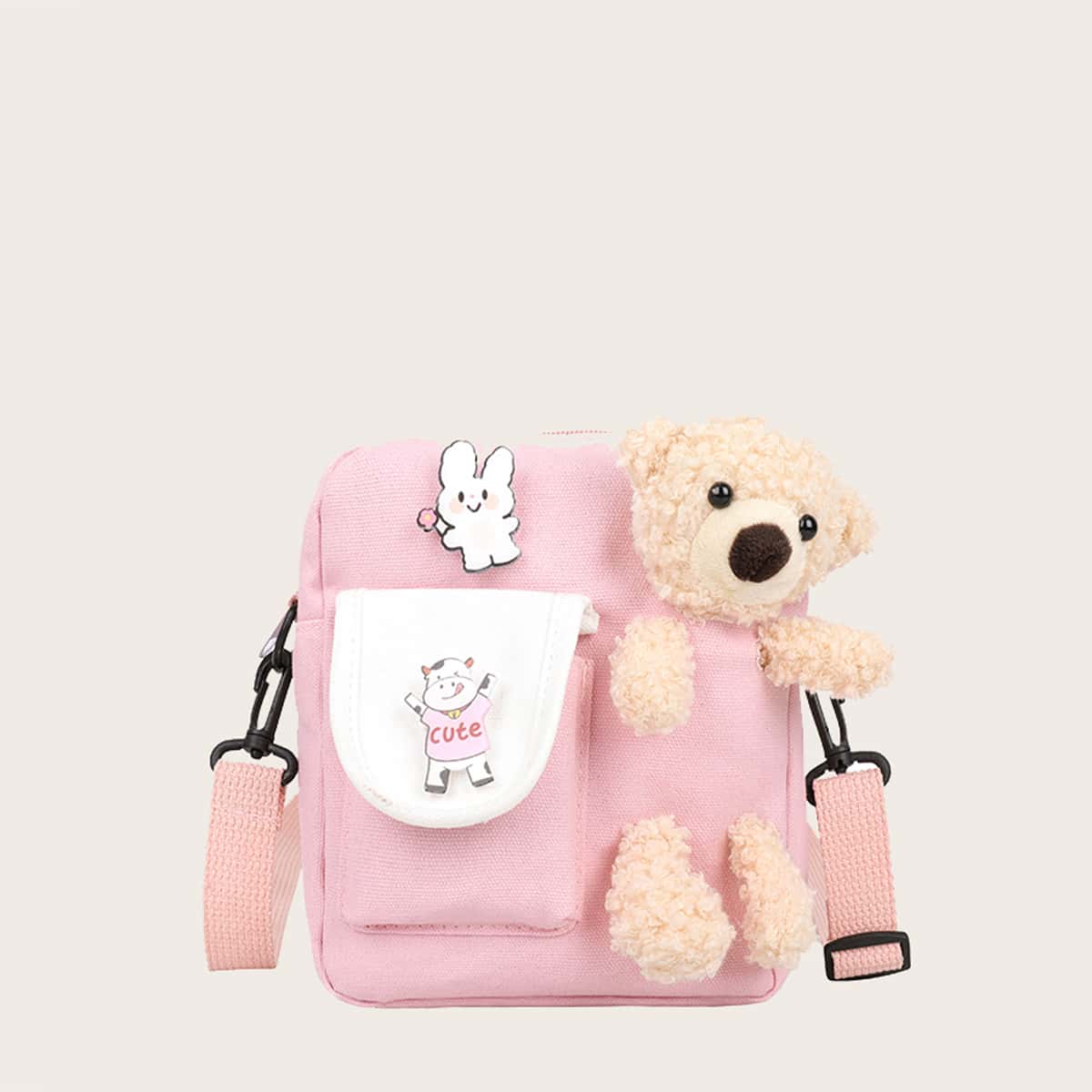 

Cartoon Bear Crossbody Bag, Baby pink