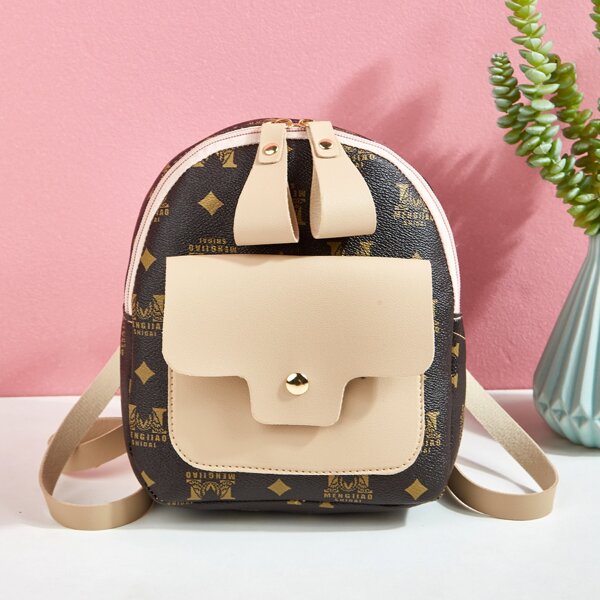 

Letter Graphic Pocket Front Backpack, Apricot